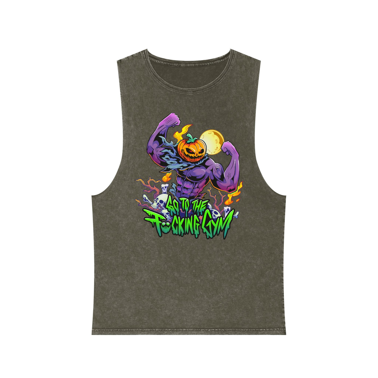 Go To The F*cking Gym Pumpkin Head Stonewash Tank Top