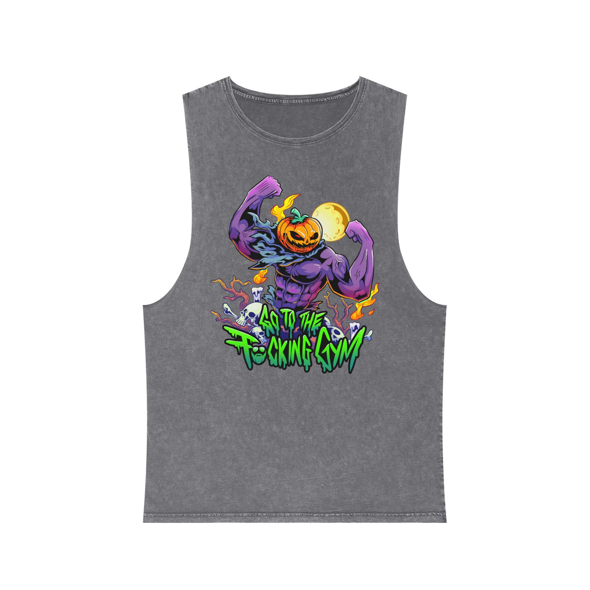 Go To The F*cking Gym Pumpkin Head Stonewash Tank Top