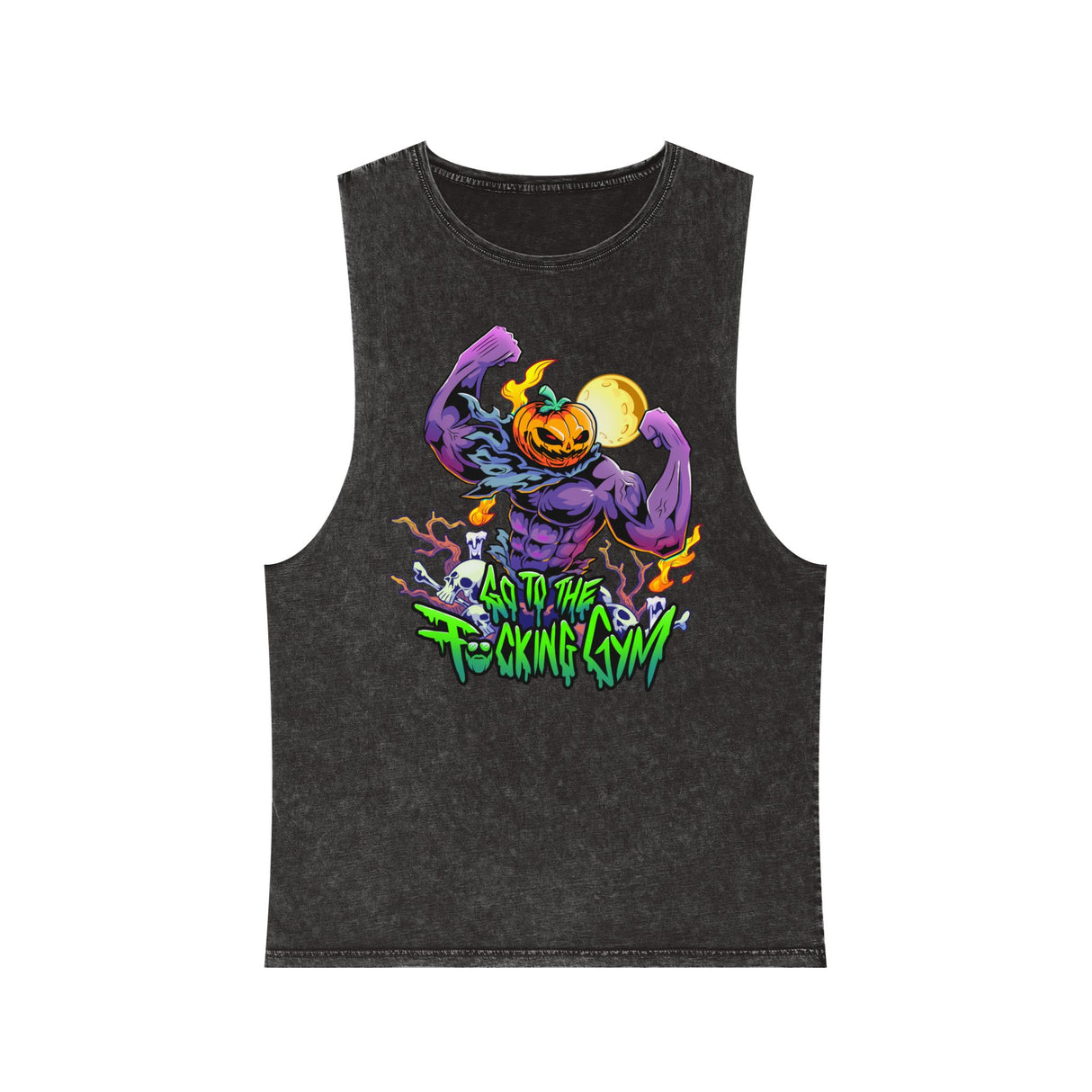 Go To The F*cking Gym Pumpkin Head Stonewash Tank Top