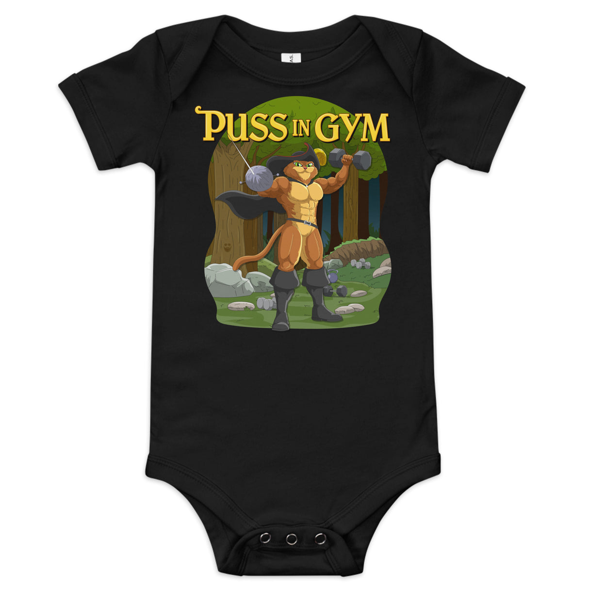 Puss In Gym Baby Onesie