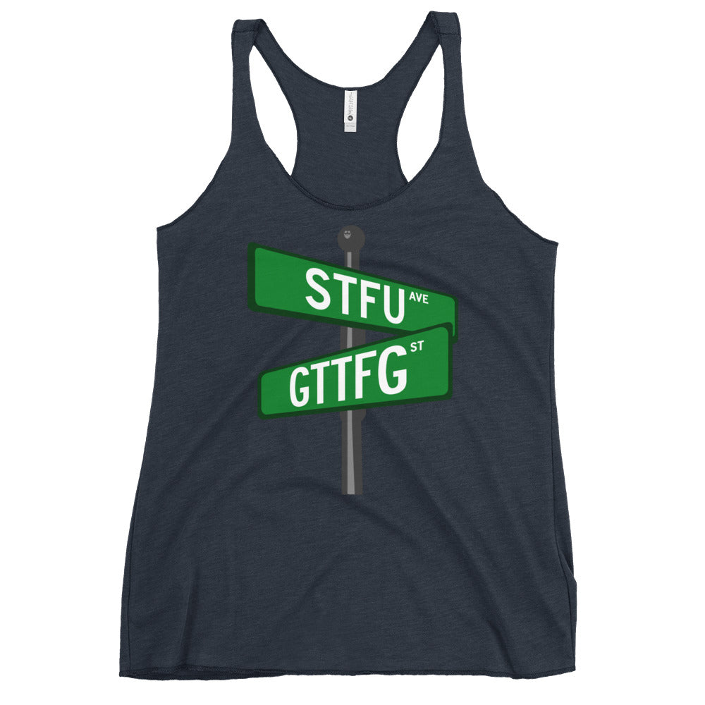 Corner of STFU and GTTFG Women's Racerback Tank