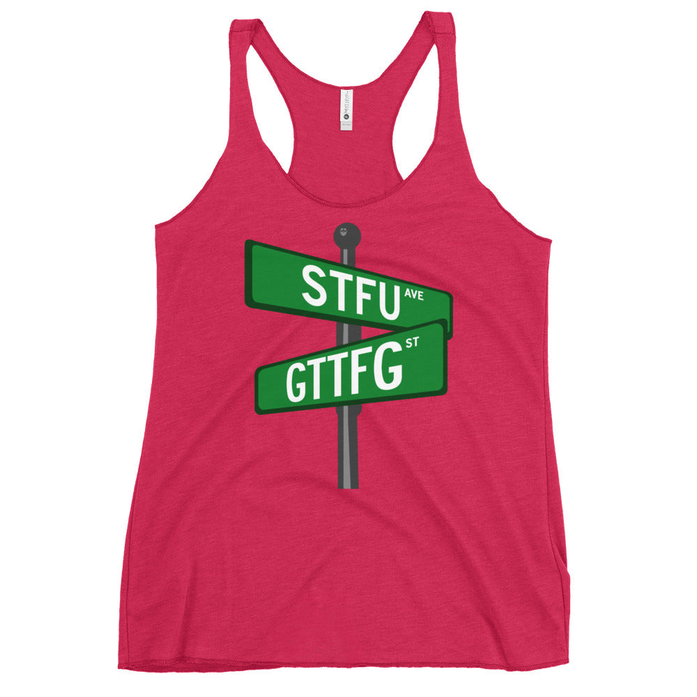 Corner of STFU and GTTFG Women's Racerback Tank