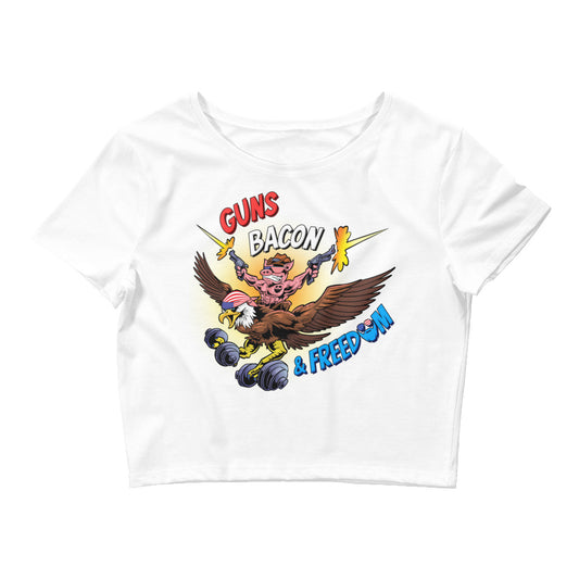 Guns, Bacon & Freedom (Image) Women’s Crop Tee